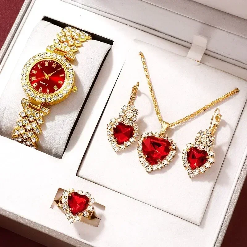 Jewelry Watches Luxury - Golden Luxury Watch Women Ring Necklace