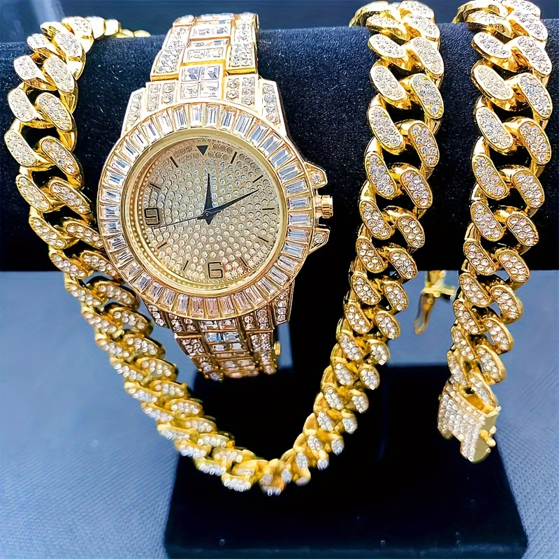 Jewelry Like Watches - Men's Bling Jewelry Set: Gold Iced