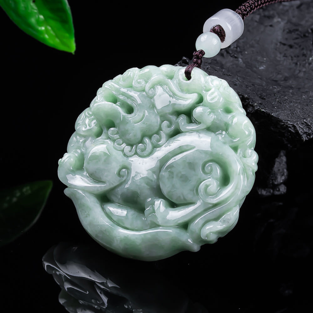Necklace Pendant - Natural Myanmar Jadeite Pixiu Pendant Necklace