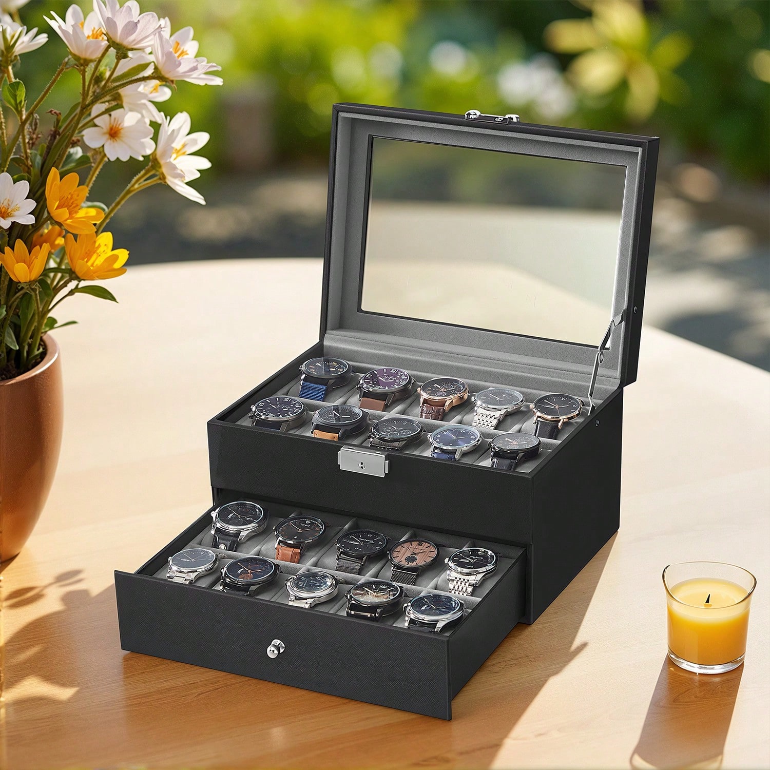 20-Slot Watch Box with Glass L - Jewelry Watches Women recension och pris