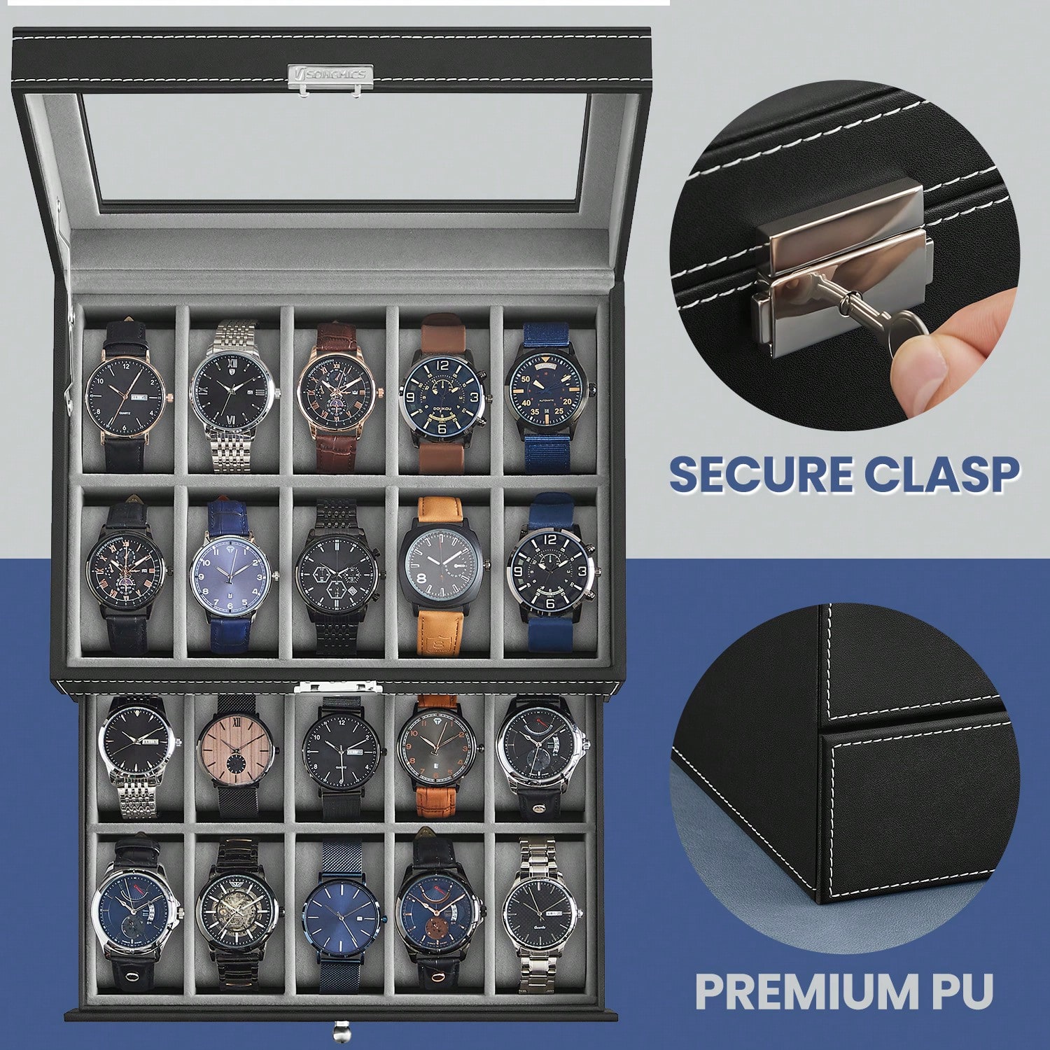 20-Slot Watch Box with Glass L - Jewelry Watches Women recension och pris