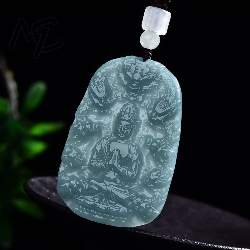 Real Natural Emerald Jade Blue - Necklace Pendant recension och pris