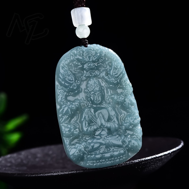 Real Natural Emerald Jade Blue - Necklace Pendant recension och pris