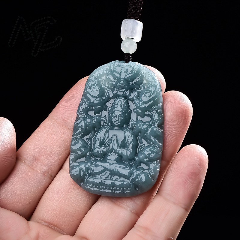 Real Natural Emerald Jade Blue - Necklace Pendant recension och pris