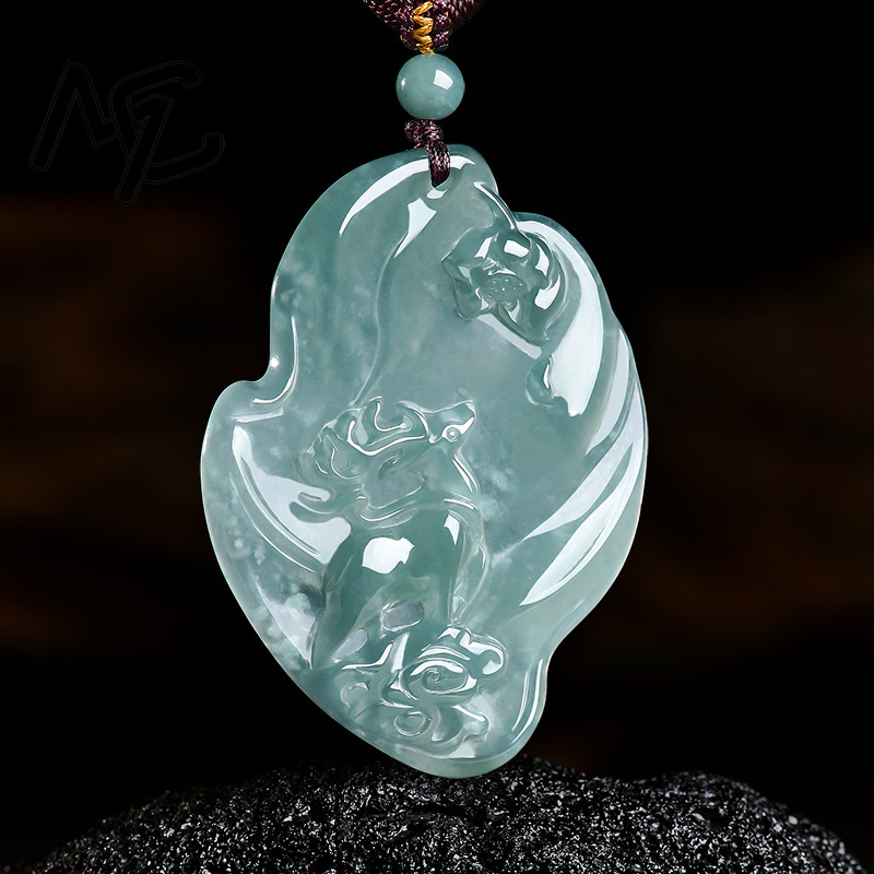 Real Natural Emerald Jade Blue - Necklace Pendant recension och pris